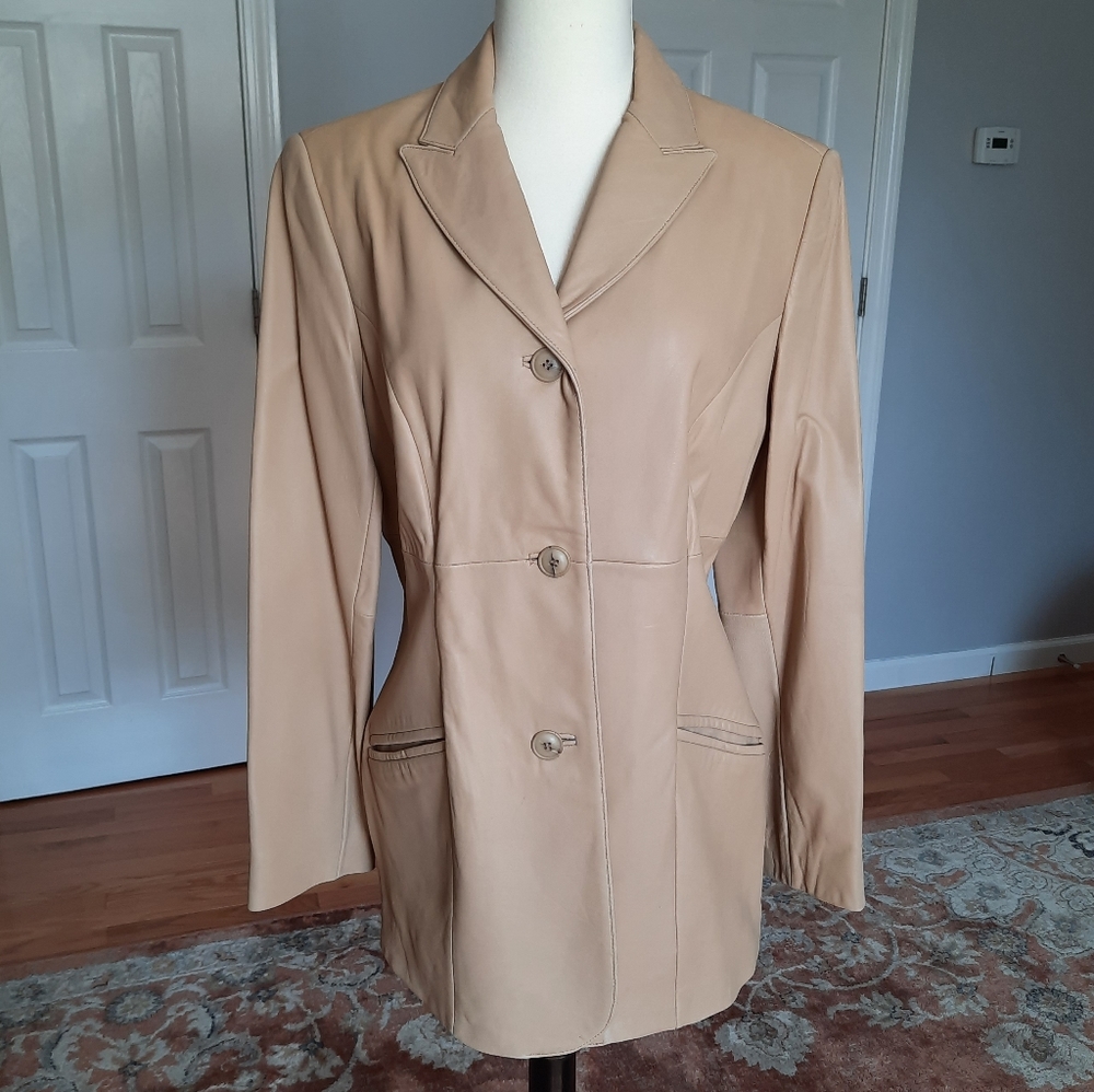 Genuine tan leather blazer jacket